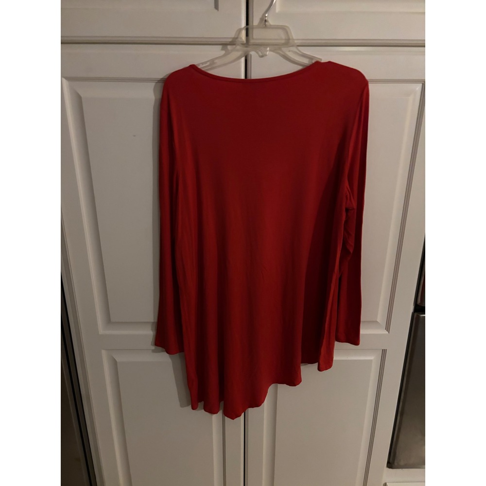 Eileen Fisher Red Viscose Jersey Asymmetrical Hem Long Sleeve Tunic Top XL - Picture 5 of 6